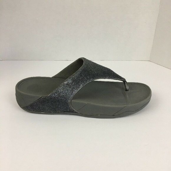 Fitflop Shoes - FitFlop Womens Astrid Thong Sandals 11 Pewter Gray Leather Sequins Flip Flop
